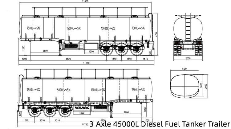 3 Axle 45000L Diesel Fuel Tanker Trailer for Sale In Costa Rica